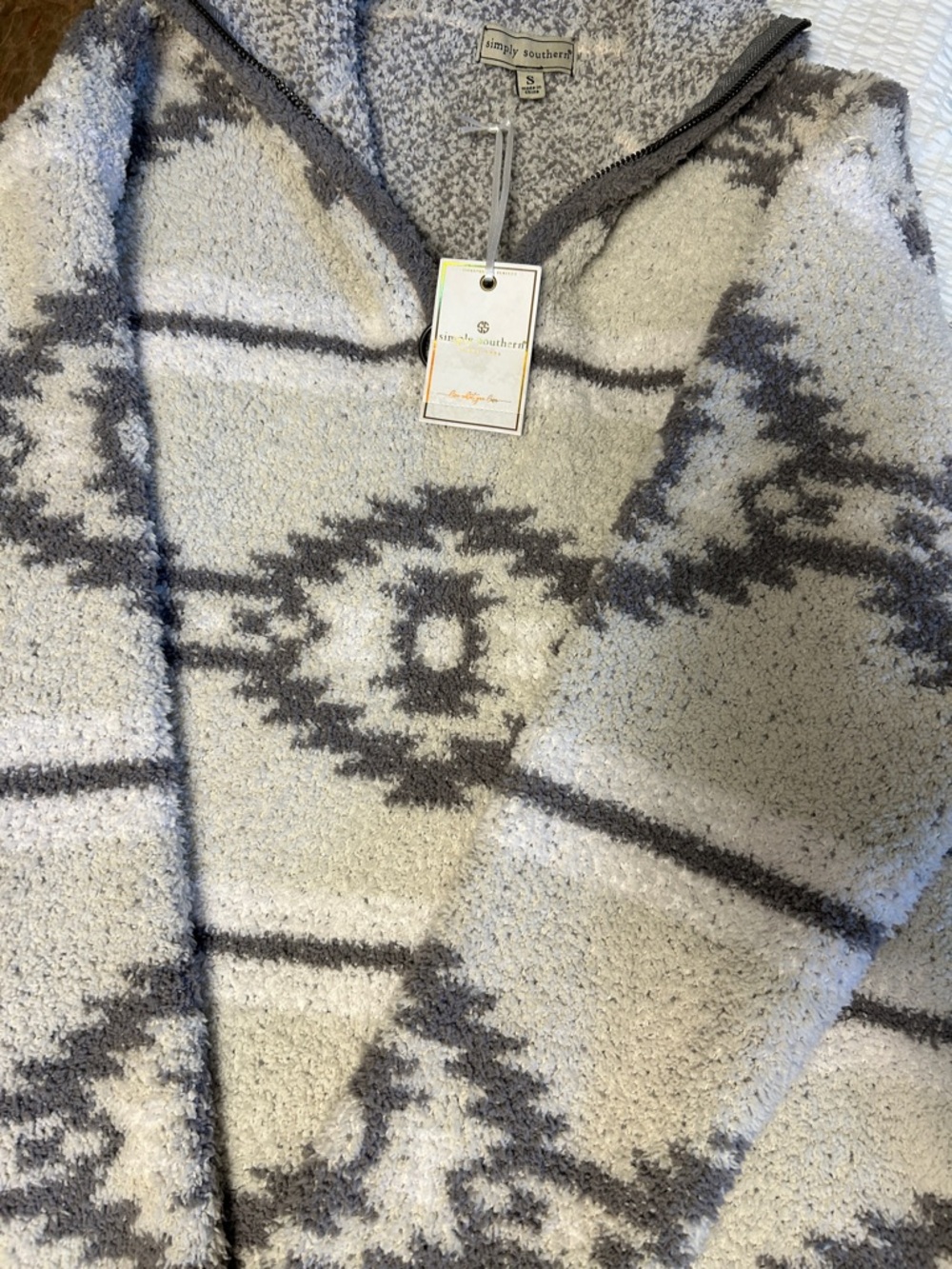 Simply Southern Cream & Gray Aztec Sherpa Quarter-Zip